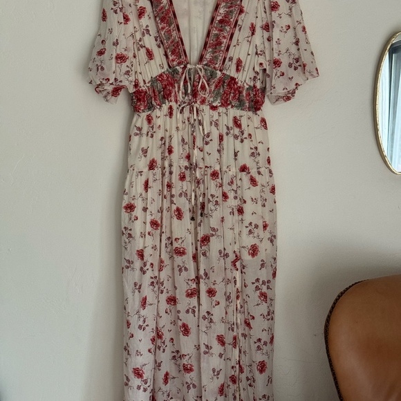 Free People Lysette Red Ivory Floral Maxi Dress - Picture 2 of 9